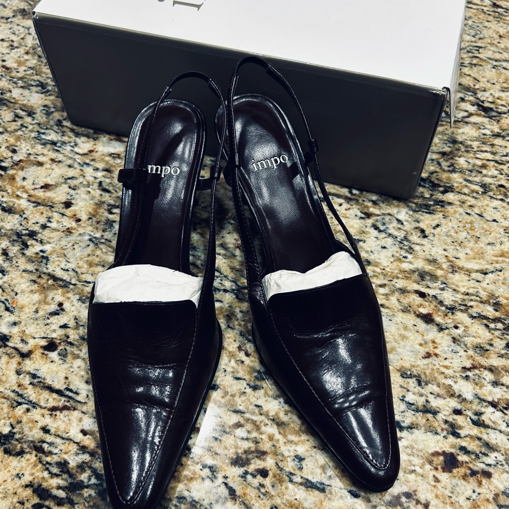 Impo Black Pointed Slingback Mules